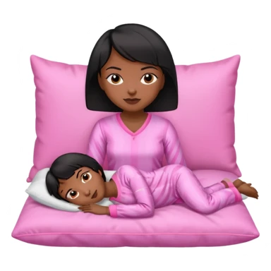Dark skin Black woman with short  black bob  hair, pink pajamas laying on pillow just me  sticker