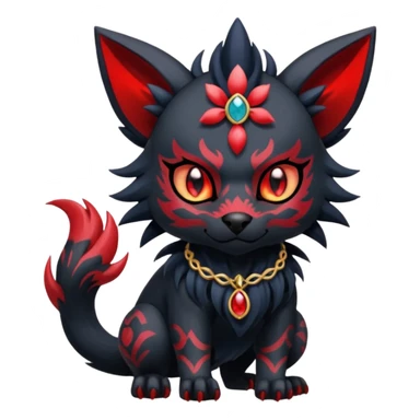 Asian-painted tattooed oriental Floral gothic edgy emo cool and ruby-jewelry-adorned Absol-Litten-Zorua-Houndour-fusion-Fakemon-animal-creature  sticker
