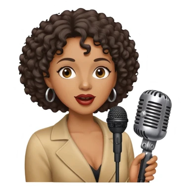 Black woman jazz singer, short curly hair, holding a microphone, singing sticker