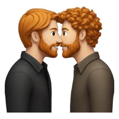 White Man with brown hair and ginger beard kissing white man with black hair sticker