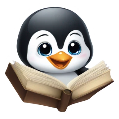 Smiling baby penguin with a book sticker