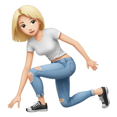 a young thin woman on all fours, crawling with her legs spread. sticker
