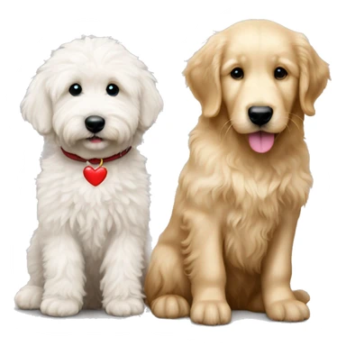 Make one of a white fluffy goldendoodle and a puppy golden retriever with a heart between them sticker