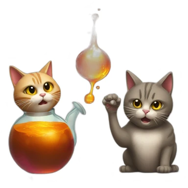 Cat testing out a potion while another cat turns into a titan sticker