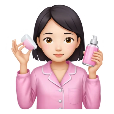 angelic asian girl doing skin care in pink pajamas sticker