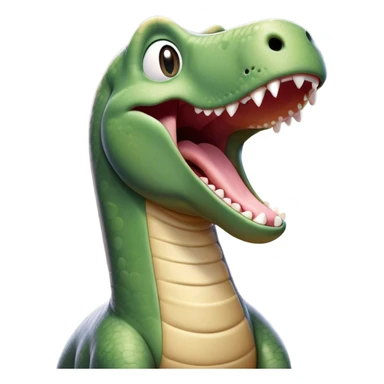 Cinematic Cute Yawning Brontosaurus Portrait Emoji, Head tilted slightly with a dramatic, wide-open yawn, showcasing its monumental, elongated neck and a massive, textured body with sleepy, half-closed eyes and a relaxed, open mouth, Simplified yet irresistibly cute features, highly detailed, glowing with a soft, cozy ancient glow, high shine, relaxed yet expressive, stylized with a dash of whimsical prehistoric ease, soft glowing outline, capturing the essence of a drowsy yet affectionate Brontosaurus that appears ready to stretch and yawn its way out of the screen! sticker