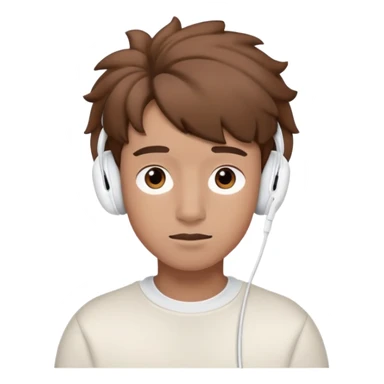 one let's make a boy with brown tufted hair, brown eyes and AirPods max on his head (wireless) sticker