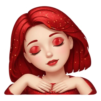 red glitter girl with closed eyes lying on the floor sticker
