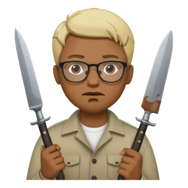 blonde black man with glasses and knives sticker