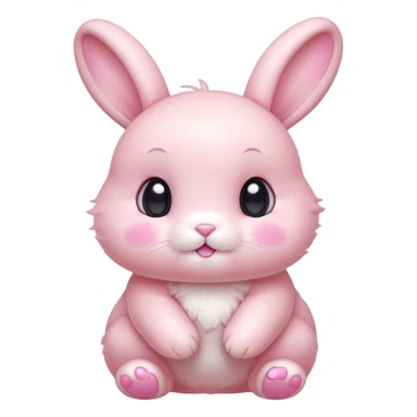 Cinematic adorable pastel pink bunny, chubby cheeks, tiny paws, sparkling round eyes, soft fur with a gentle glow, slightly tilted head, wearing a tiny bow, irresistibly cute and heartwarming. sticker
