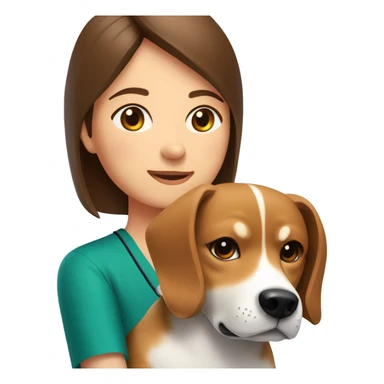  A Beagle dog and a Shiba Inu dog cuddle pediatrician woman with medium long  brown hair  sticker