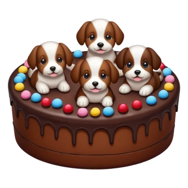 a chocolate cake with puppies drawn on it   sticker