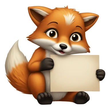 Detailled and photorealistic Baby fox with a blank sign sticker