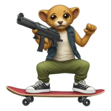 cât with a gun on a skateboard sticker