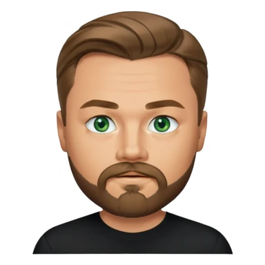 a good looking like leonardo di caprio blue eyes, beard, mustache, a black shirt, green eyes sticker