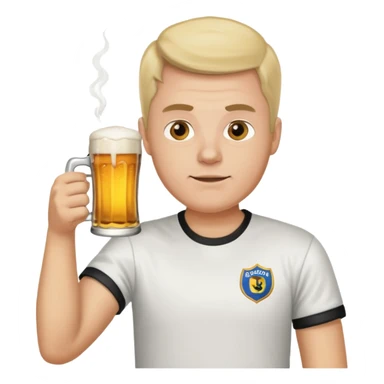 Men with Bolsdorf shirt drinks beer and watches race sticker