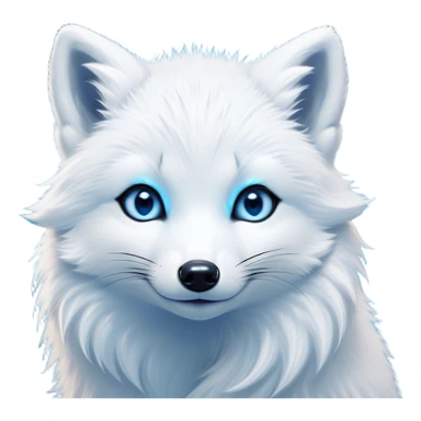 Cinematic Comical Arctic Fox Portrait Emoji, Head tilted dramatically with an exaggeratedly amused expression, featuring a striking, glossy white Fur with bold icy blue accents and wide, expressive eyes filled with playful disbelief, Simplified yet hilariously expressive features, highly detailed, glowing with a slightly sassy glow, high shine, dramatic yet playful, stylized with an air of cheeky arctic mischief, bright and endearing, soft glowing outline, capturing the essence of a spirited and over-the-top arctic fox, so meme-worthy it feels like it could side-eye its way into internet fame instantly! sticker