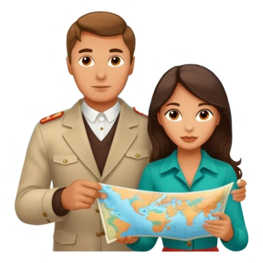 Russian man and elegant fair-skinned Latina girl in costal outfits with a map planning  sticker