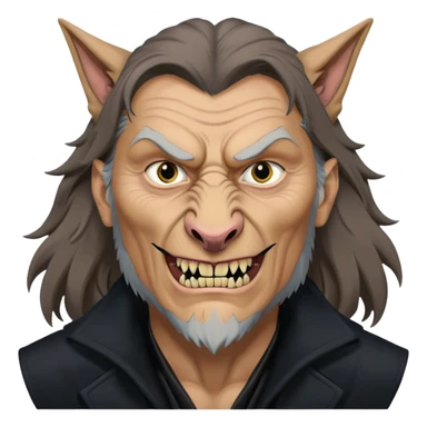Fenrir Greyback in harry potter, black open chest coat, wolf face, pointed ear, bared teeth sticker