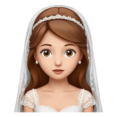 brown-haired bride in a white wedding dress and veil, curious expression, sticker