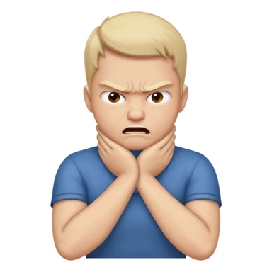 Grabbing throat with hands and looking angry with arms crossed and under chin, grabbing neck sticker