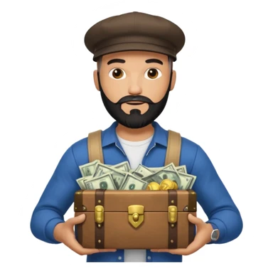 Strong bald man black beard snapback, holding treasure chest full of papers, Instagram logo glowing, dollar signs, minimalStrong bald man black beard snapback, holding treasure chest full of papers, Instagram logo glowing, dollar signs, minimal sticker
