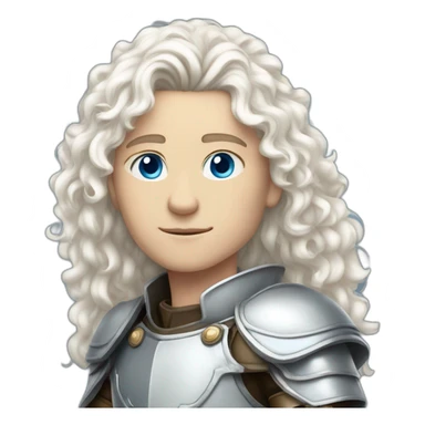 white androgynous guy white long curly hair armor blue eyes sticker