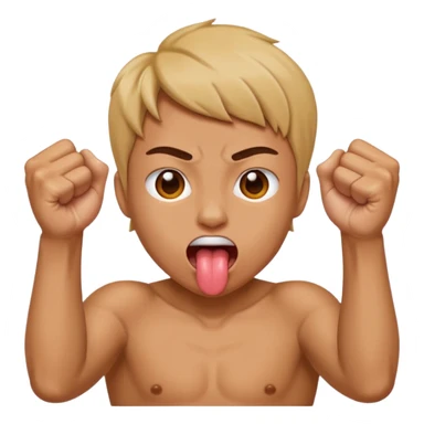 Tongue out face with two fists together in front of face sticker