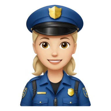 white female police officer wearing a khaki tactical vest, simple facial features, friendly expression sticker