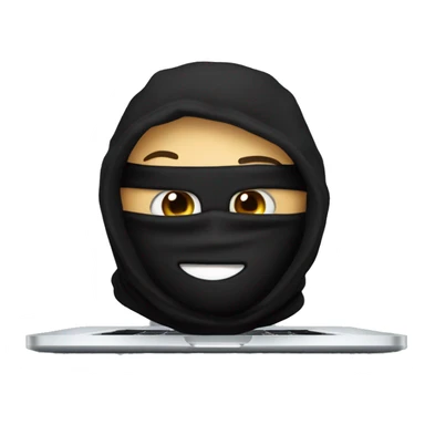 A guy in a black balaclava with eyes in the form of dollars is sitting on an apple laptop sticker