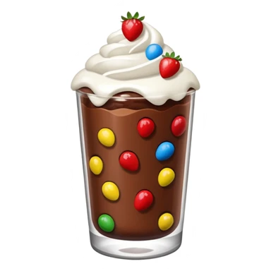 Un vaso cubierto de chocolate que arriba se vea crema batida fresas y mym sticker