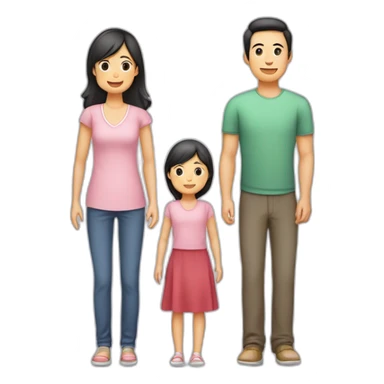 Famille 4 personne 1 fils aîné 1 fille cadette au cheveux long 1 père asiatique 1 mère sticker