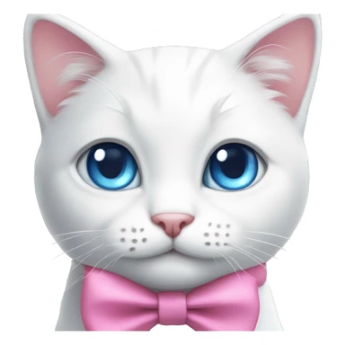 white cat with pink bow on neck with blue eyes sits sticker