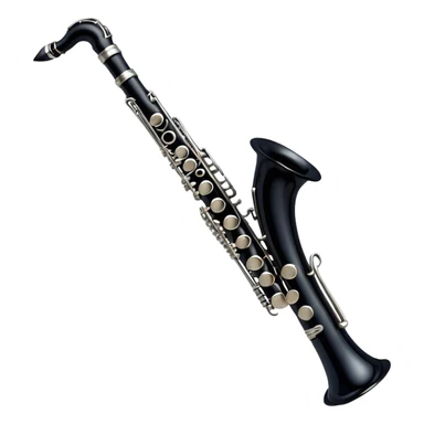 Cinematic Realistic Clarinet, deep black body with gleaming silver keys, rich warm lighting catching every intricate detail, slightly worn mouthpiece adding authenticity, glowing with a timeless and sophisticated presence. sticker