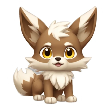 Brown Beige White Cartoon Chibi Wolf Eevee Lycanroc Full Body sticker