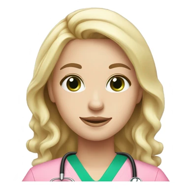 pale blonde girl with long wavy hair and green eyes wearing pink scrubs and stethoscope  sticker