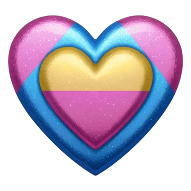 glitter heart with tri-color pink, yellow, blue sticker