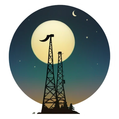 Pine trees with crescent moon beside  oil derrick sticker
