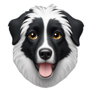 Black Aussie dog with B-shaped white fur section on head and half of face sticker