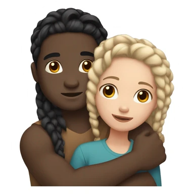 Light skin black Girl with braids hugging guy with pale skin and long black hair sticker