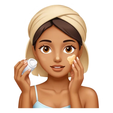 a girl applying cream on face sticker