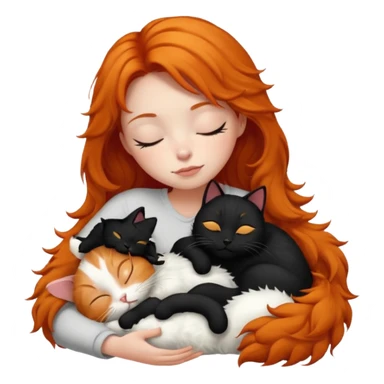 short hair Ginger Girl sleeping with a black and a white bigger cat  sticker