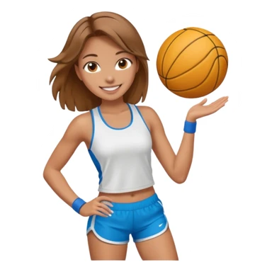 sporty and fit girl with light brown hair in shorts and with a beautiful face sticker