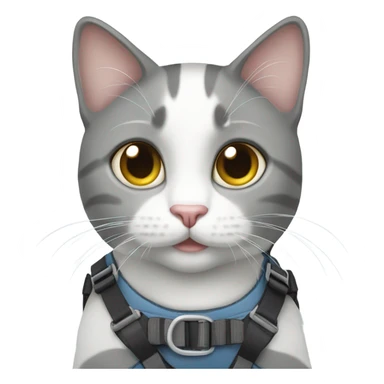 Grey and white cat wearing a harness  sticker