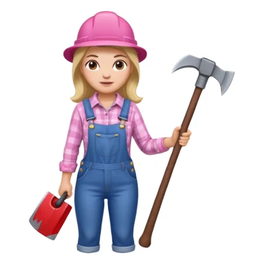 lumberjack woman holding axe pink checked shirt and overall sticker