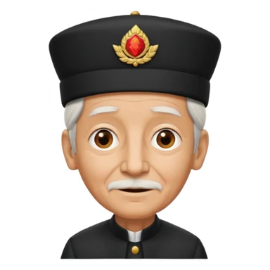 black suited old with fes hat sticker