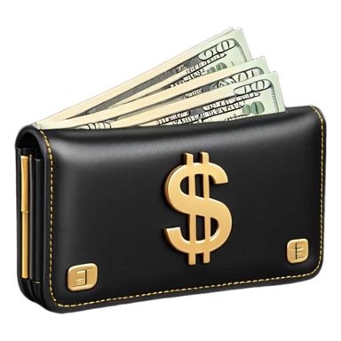 Rich emoji style black leather wallet with dollar bills, luxury money vibe, premium 3D emoji, ultra clean, high detail, no background
 sticker