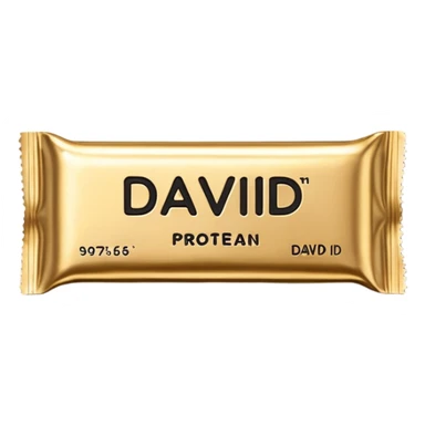 protein bar gold wrapper that says David on it in black font  sticker