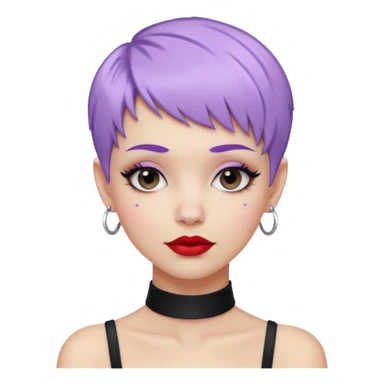 white girl with pastel purple pixie cut, black choker, red lipstick, lip ring, raised eyebrows, smirking, stylish and trendy sticker