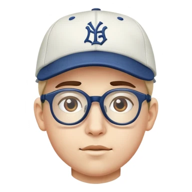boy with glasses and baseball cap sticker